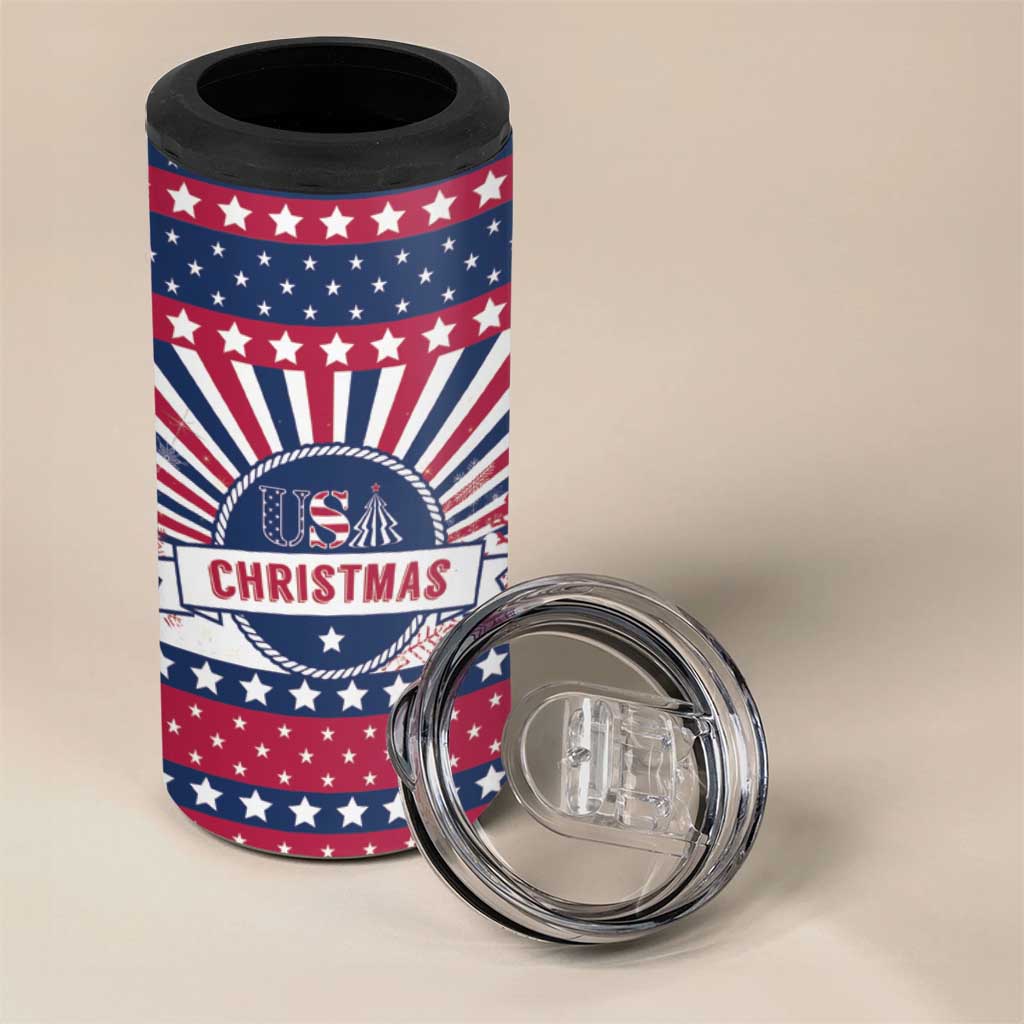 USA Christmas 4 in 1 Can Cooler Tumbler The Stars and Stripes Xmas Style - Wonder Print Shop