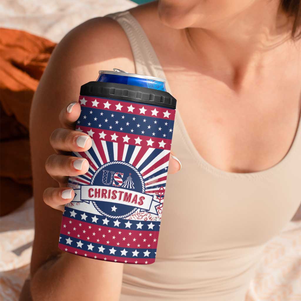 USA Christmas 4 in 1 Can Cooler Tumbler The Stars and Stripes Xmas Style - Wonder Print Shop
