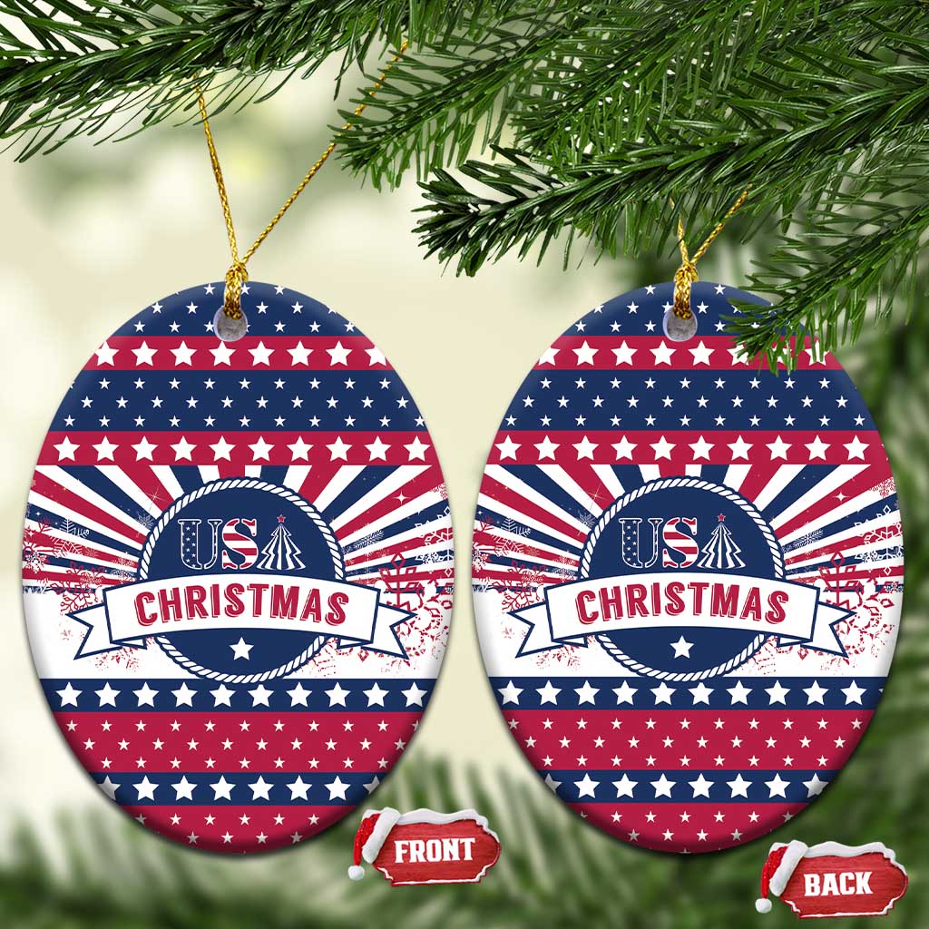 USA Christmas Ceramic Ornament The Stars and Stripes Xmas Style - Wonder Print Shop
