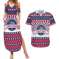 USA Christmas Couples Matching Summer Maxi Dress and Hawaiian Shirt The Stars and Stripes Xmas Style - Wonder Print Shop