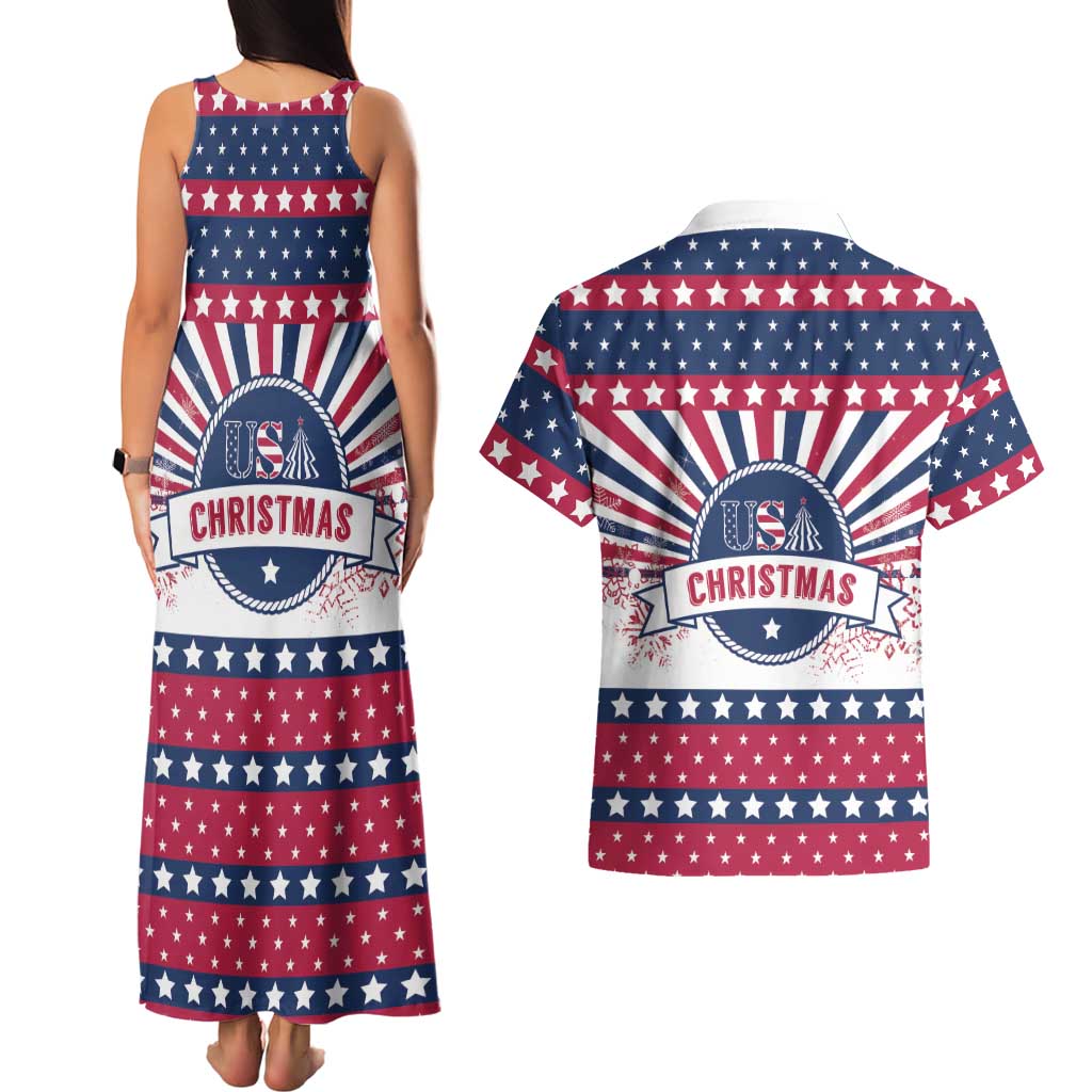 USA Christmas Couples Matching Tank Maxi Dress and Hawaiian Shirt The Stars and Stripes Xmas Style - Wonder Print Shop