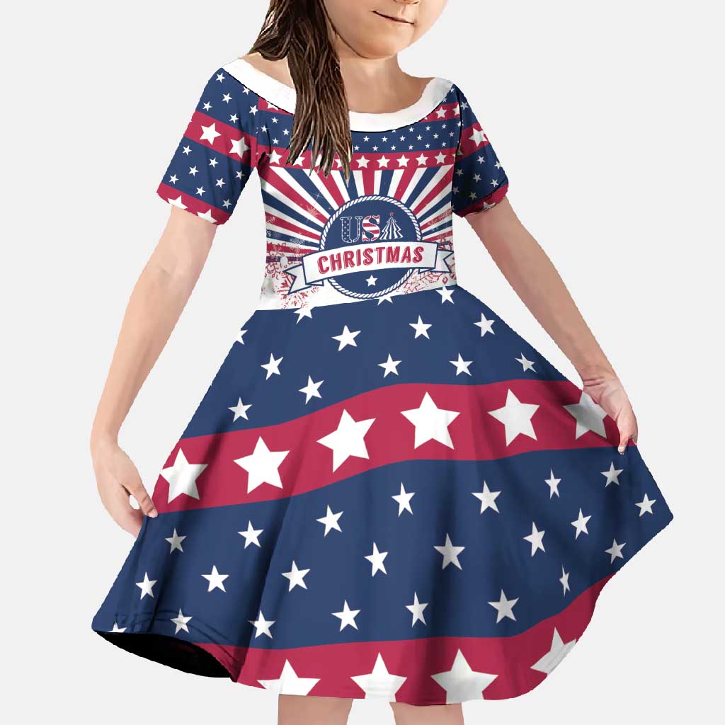 USA Christmas Family Matching Long Sleeve Bodycon Dress and Hawaiian Shirt The Stars and Stripes Xmas Style - Wonder Print Shop