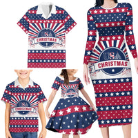 USA Christmas Family Matching Long Sleeve Bodycon Dress and Hawaiian Shirt The Stars and Stripes Xmas Style - Wonder Print Shop