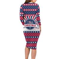 USA Christmas Family Matching Long Sleeve Bodycon Dress and Hawaiian Shirt The Stars and Stripes Xmas Style - Wonder Print Shop