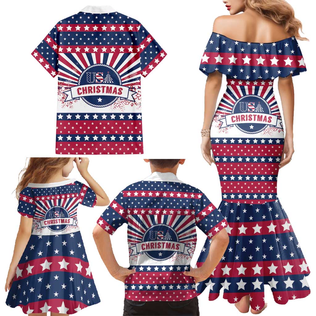 USA Christmas Family Matching Mermaid Dress and Hawaiian Shirt The Stars and Stripes Xmas Style - Wonder Print Shop