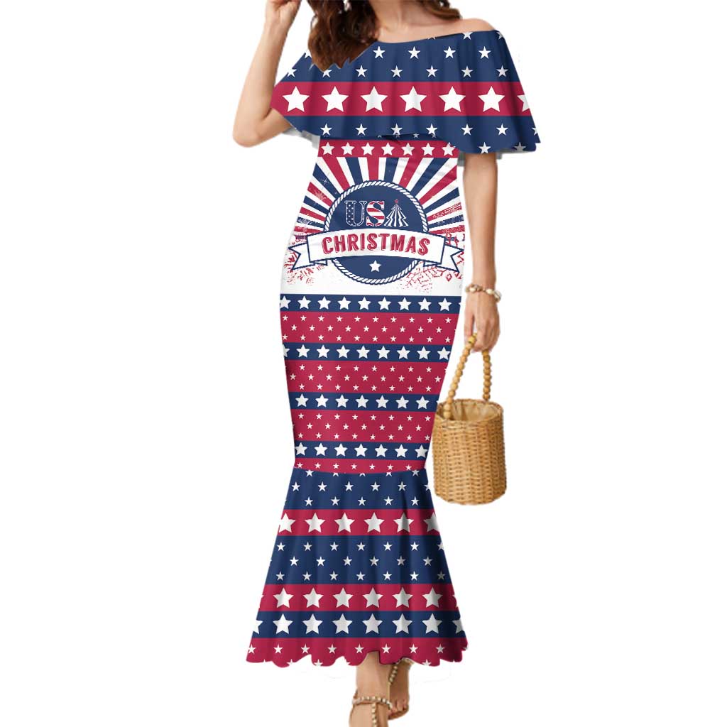 USA Christmas Family Matching Mermaid Dress and Hawaiian Shirt The Stars and Stripes Xmas Style - Wonder Print Shop