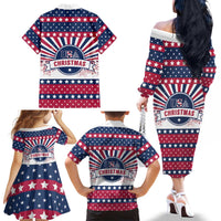 USA Christmas Family Matching Off The Shoulder Long Sleeve Dress and Hawaiian Shirt The Stars and Stripes Xmas Style - Wonder Print Shop