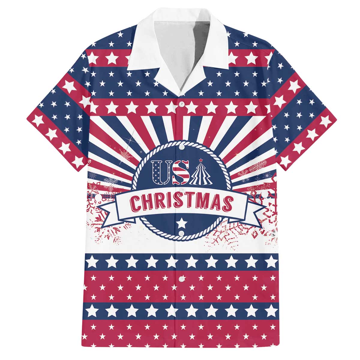USA Christmas Family Matching Off The Shoulder Long Sleeve Dress and Hawaiian Shirt The Stars and Stripes Xmas Style - Wonder Print Shop