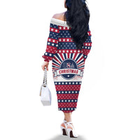 USA Christmas Family Matching Off The Shoulder Long Sleeve Dress and Hawaiian Shirt The Stars and Stripes Xmas Style - Wonder Print Shop