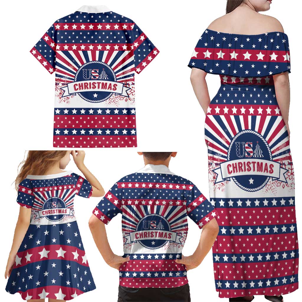 USA Christmas Family Matching Off Shoulder Maxi Dress and Hawaiian Shirt The Stars and Stripes Xmas Style - Wonder Print Shop