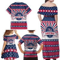 USA Christmas Family Matching Off Shoulder Maxi Dress and Hawaiian Shirt The Stars and Stripes Xmas Style - Wonder Print Shop
