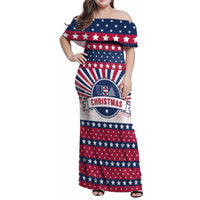 USA Christmas Family Matching Off Shoulder Maxi Dress and Hawaiian Shirt The Stars and Stripes Xmas Style - Wonder Print Shop