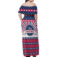 USA Christmas Family Matching Off Shoulder Maxi Dress and Hawaiian Shirt The Stars and Stripes Xmas Style - Wonder Print Shop