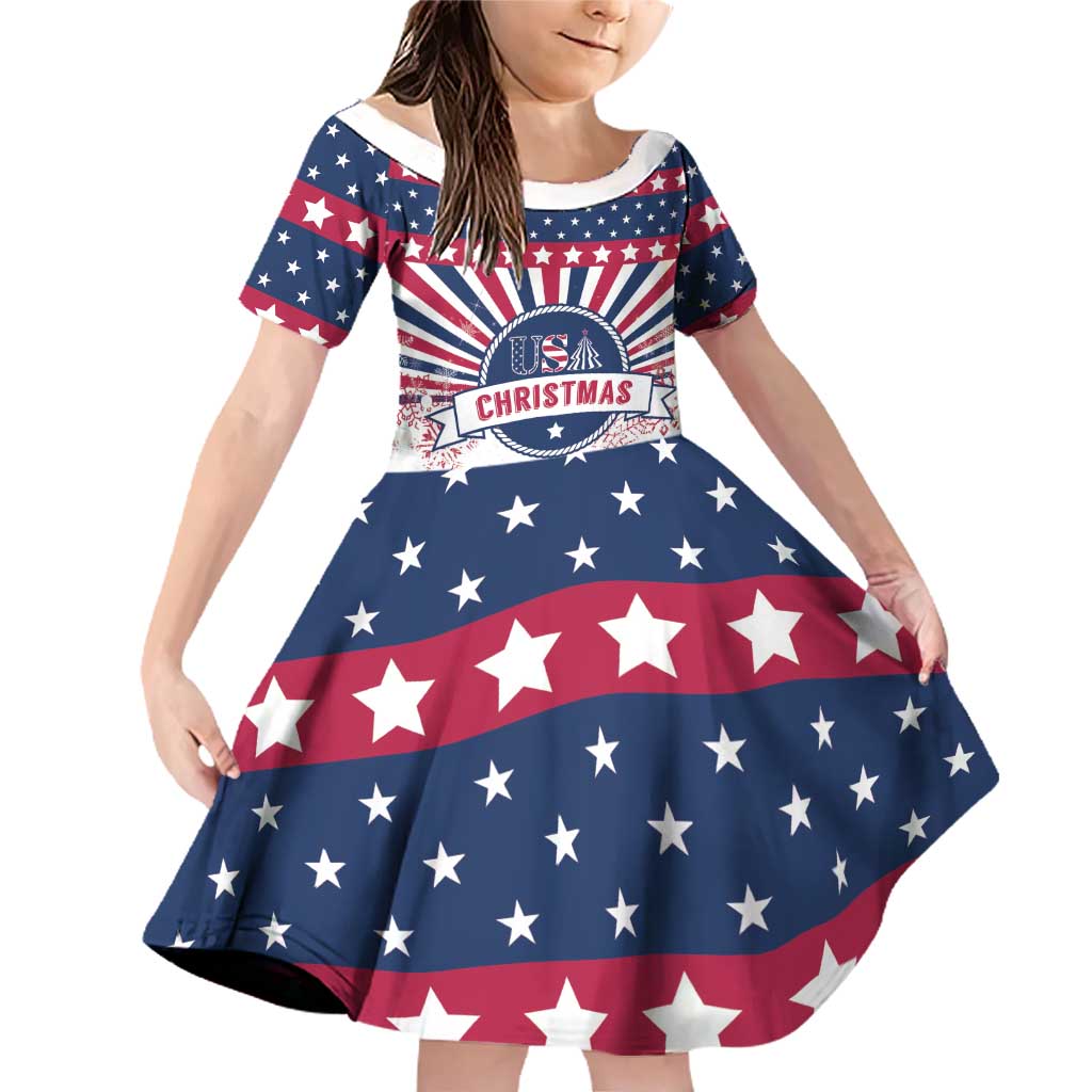 USA Christmas Family Matching Off Shoulder Short Dress and Hawaiian Shirt The Stars and Stripes Xmas Style - Wonder Print Shop