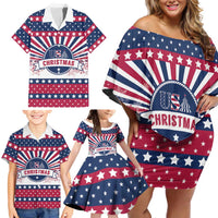 USA Christmas Family Matching Off Shoulder Short Dress and Hawaiian Shirt The Stars and Stripes Xmas Style - Wonder Print Shop