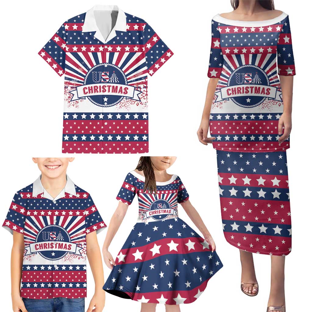USA Christmas Family Matching Puletasi and Hawaiian Shirt The Stars and Stripes Xmas Style - Wonder Print Shop