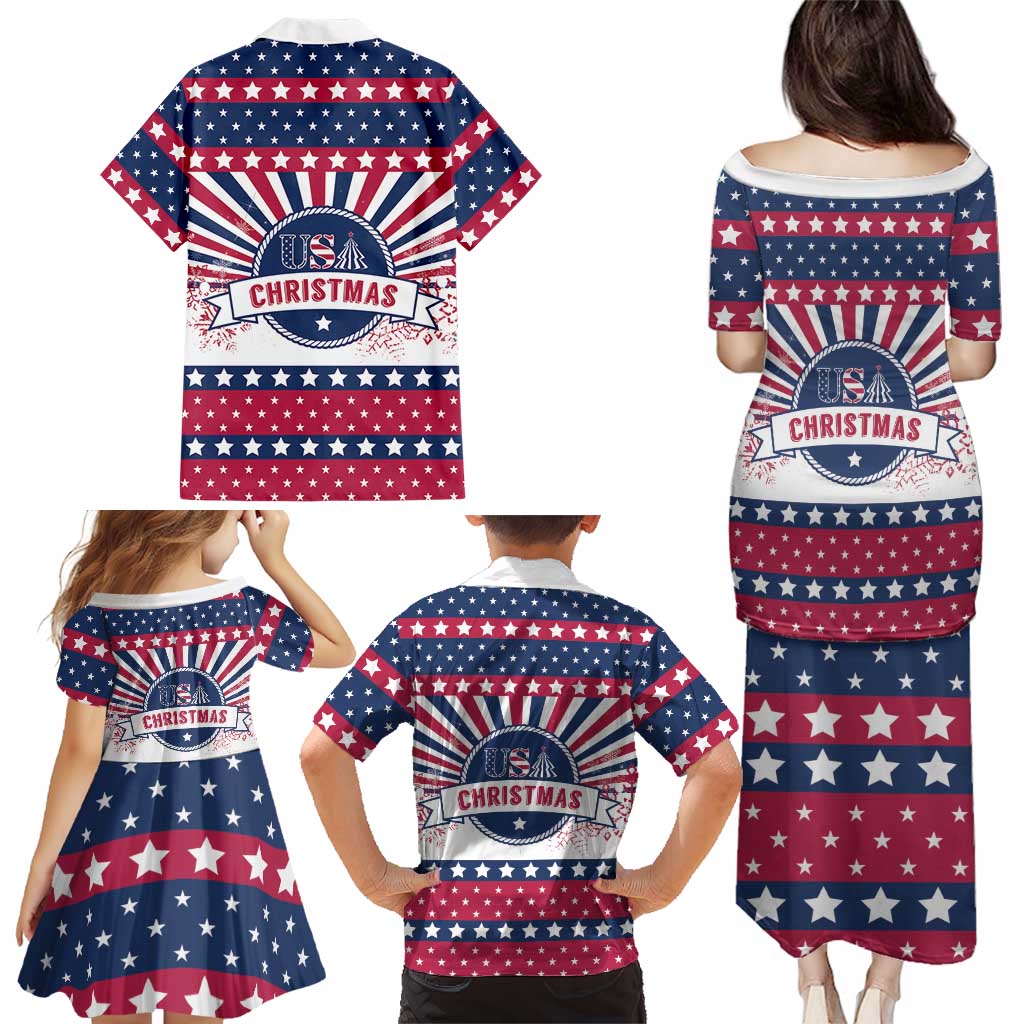 USA Christmas Family Matching Puletasi and Hawaiian Shirt The Stars and Stripes Xmas Style - Wonder Print Shop