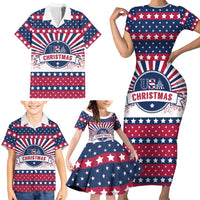 USA Christmas Family Matching Short Sleeve Bodycon Dress and Hawaiian Shirt The Stars and Stripes Xmas Style - Wonder Print Shop