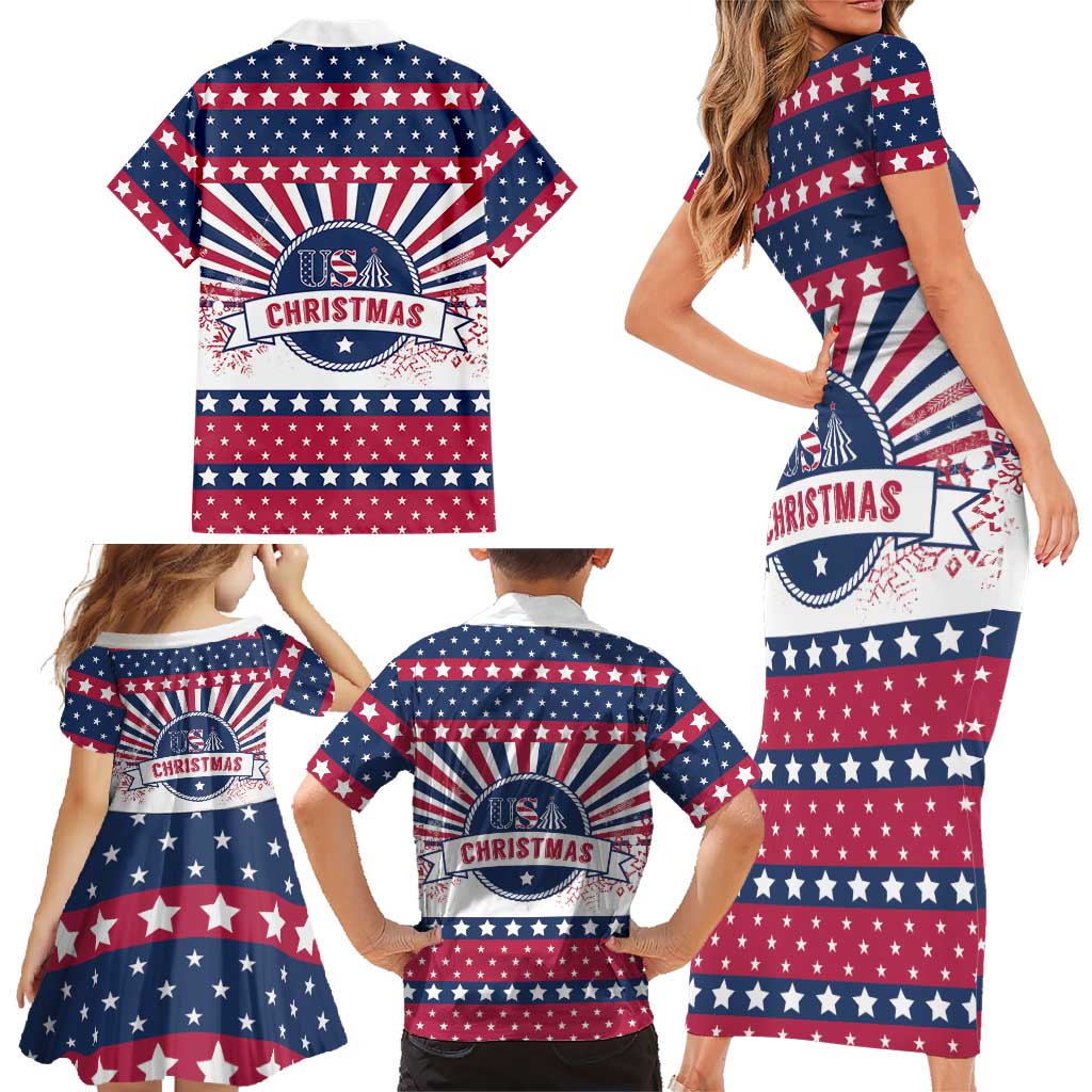 USA Christmas Family Matching Short Sleeve Bodycon Dress and Hawaiian Shirt The Stars and Stripes Xmas Style - Wonder Print Shop
