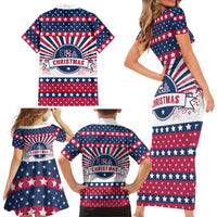 USA Christmas Family Matching Short Sleeve Bodycon Dress and Hawaiian Shirt The Stars and Stripes Xmas Style - Wonder Print Shop