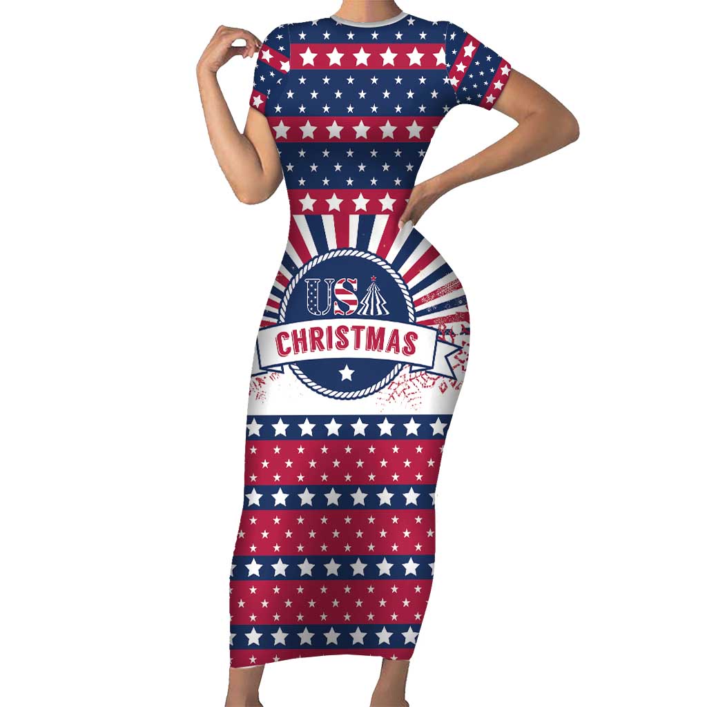 USA Christmas Family Matching Short Sleeve Bodycon Dress and Hawaiian Shirt The Stars and Stripes Xmas Style - Wonder Print Shop