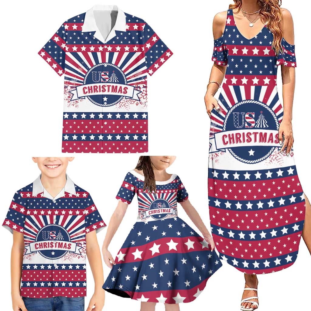 USA Christmas Family Matching Summer Maxi Dress and Hawaiian Shirt The Stars and Stripes Xmas Style - Wonder Print Shop