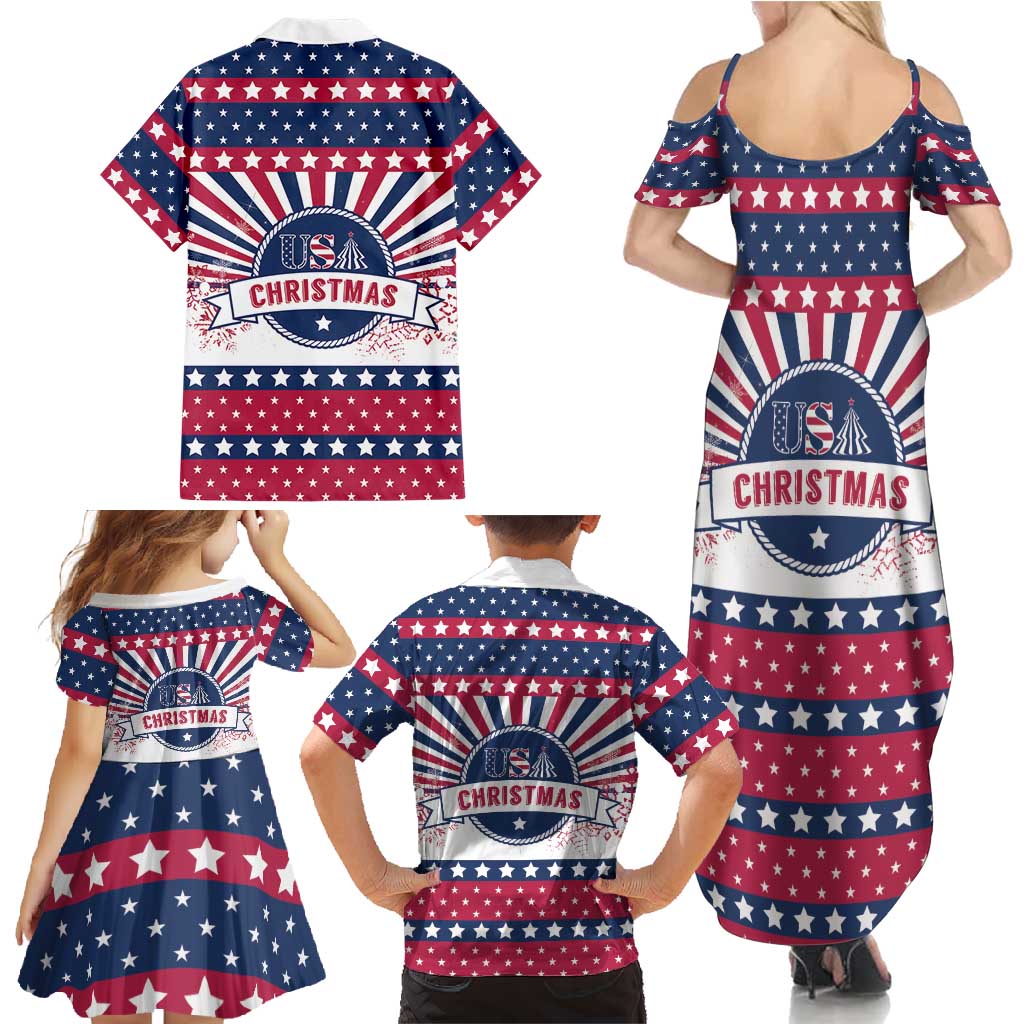 USA Christmas Family Matching Summer Maxi Dress and Hawaiian Shirt The Stars and Stripes Xmas Style - Wonder Print Shop