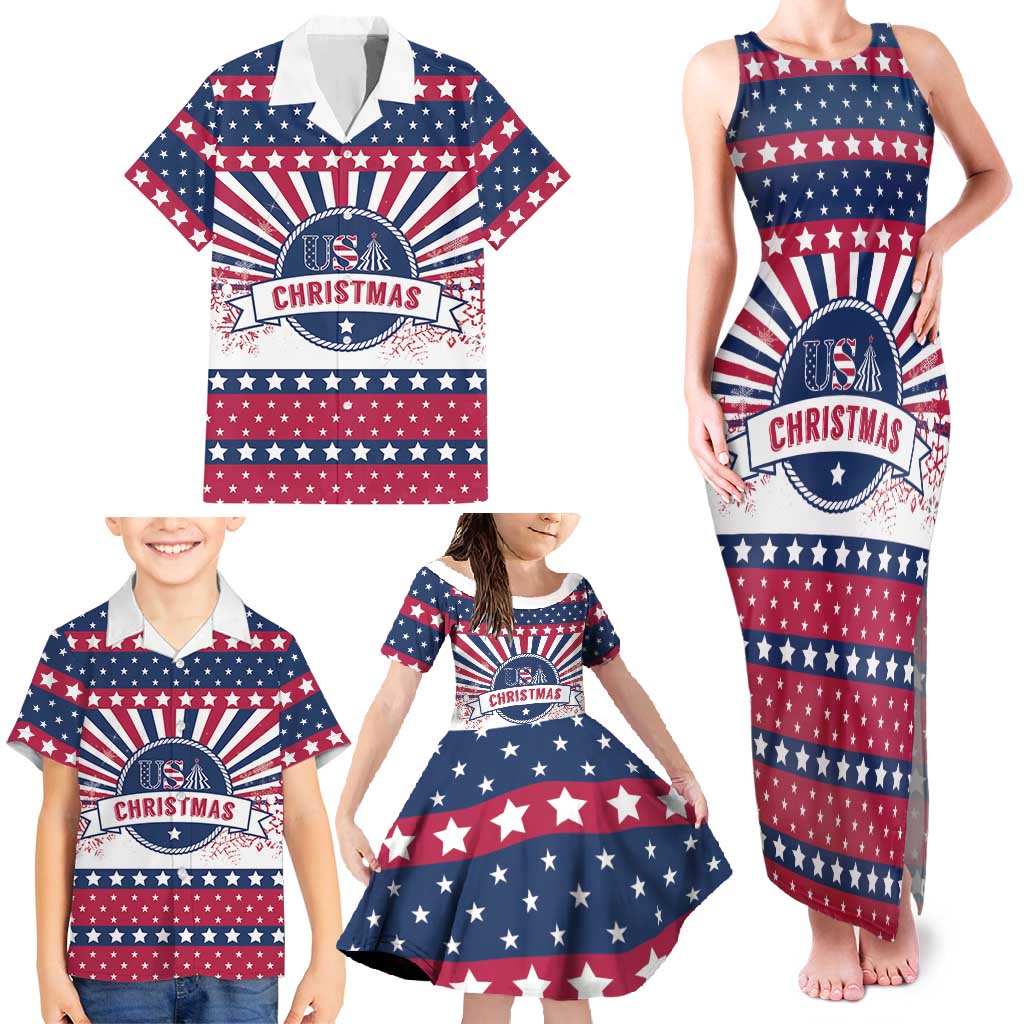 USA Christmas Family Matching Tank Maxi Dress and Hawaiian Shirt The Stars and Stripes Xmas Style - Wonder Print Shop