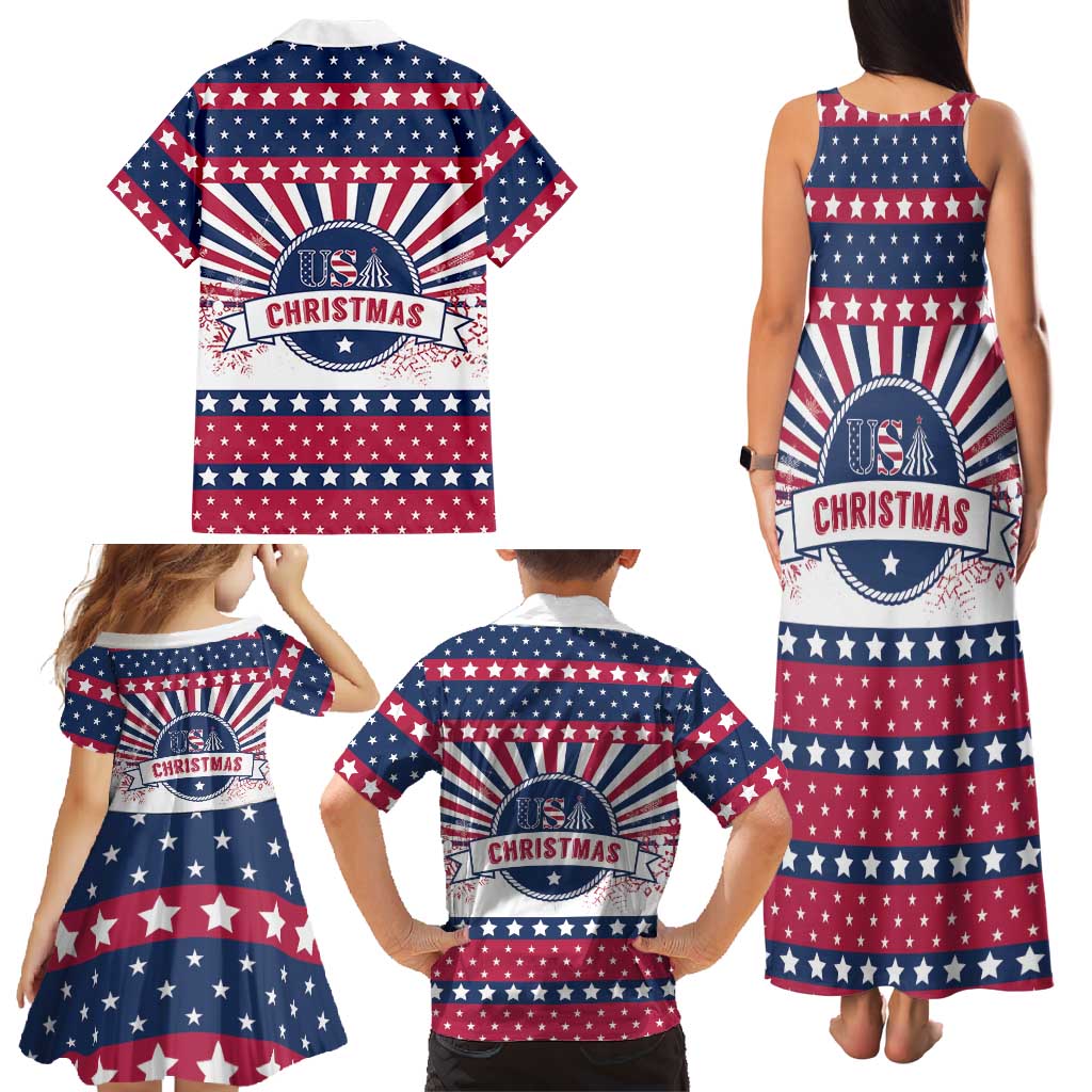 USA Christmas Family Matching Tank Maxi Dress and Hawaiian Shirt The Stars and Stripes Xmas Style - Wonder Print Shop