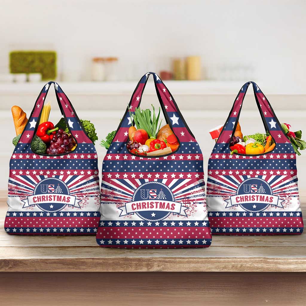 USA Christmas Grocery Bag The Stars and Stripes Xmas Style