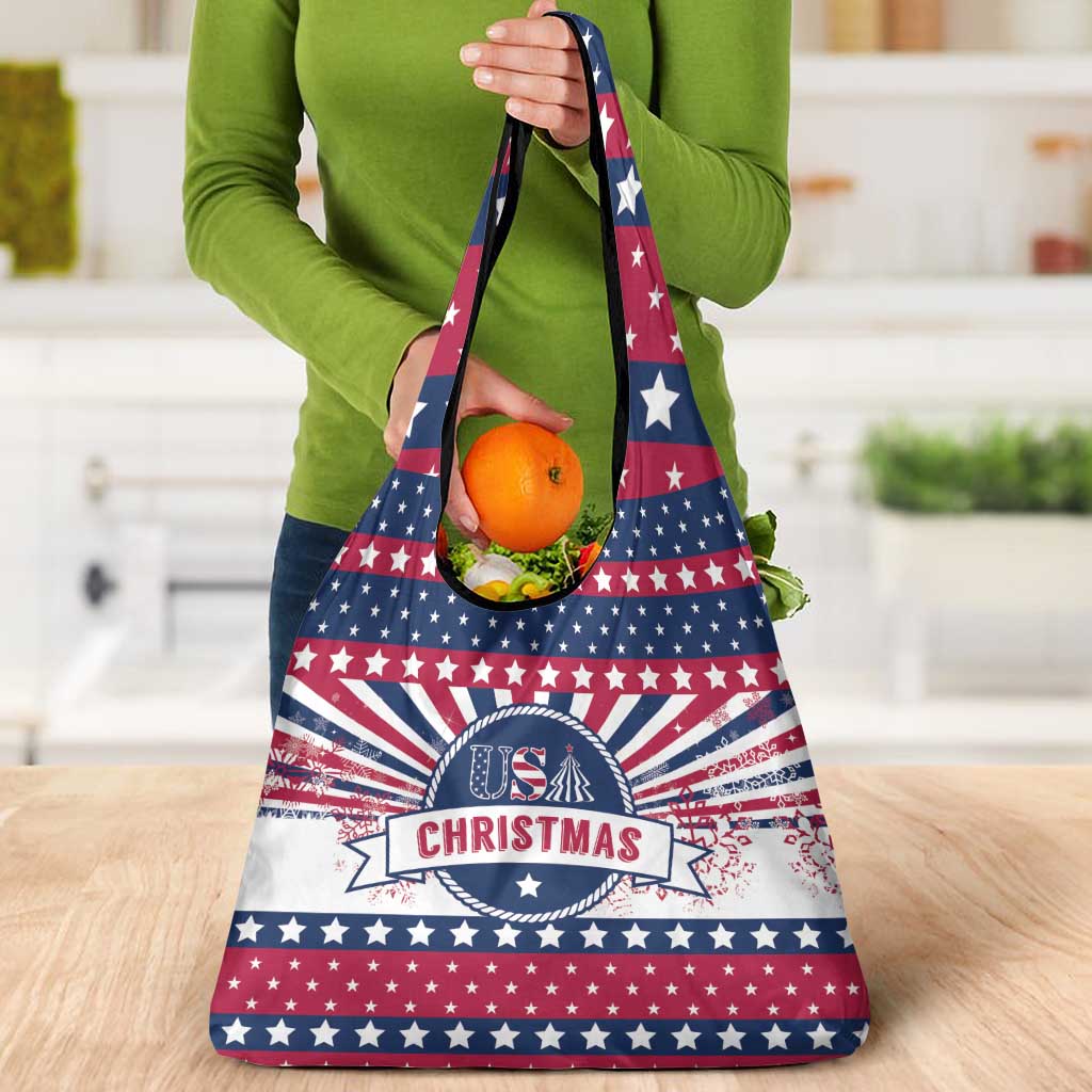 USA Christmas Grocery Bag The Stars and Stripes Xmas Style