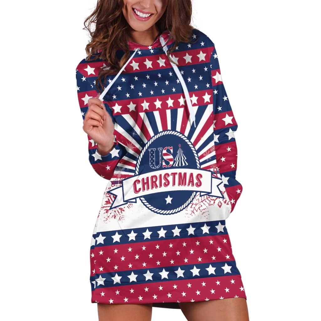 USA Christmas Hoodie Dress The Stars and Stripes Xmas Style - Wonder Print Shop