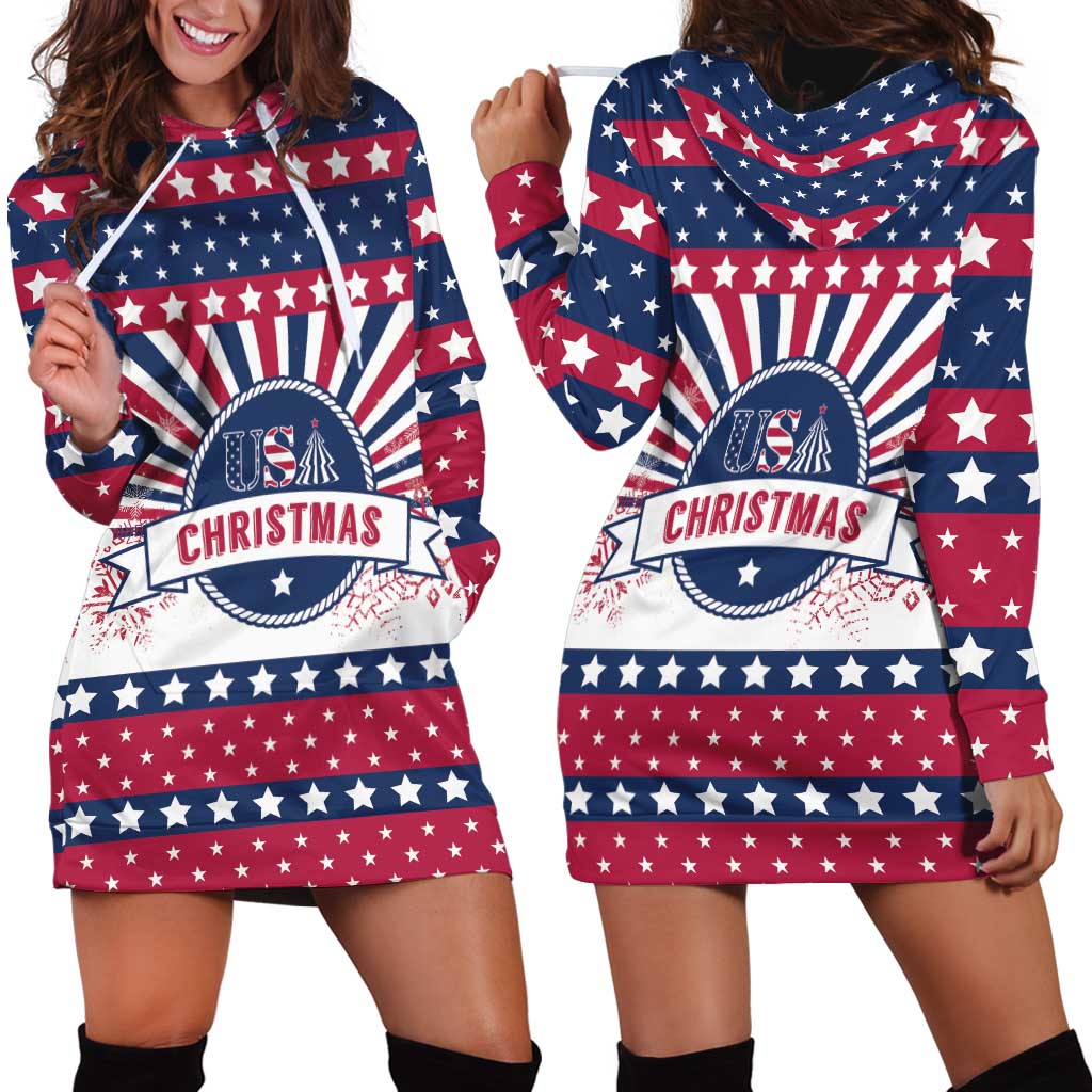 USA Christmas Hoodie Dress The Stars and Stripes Xmas Style - Wonder Print Shop