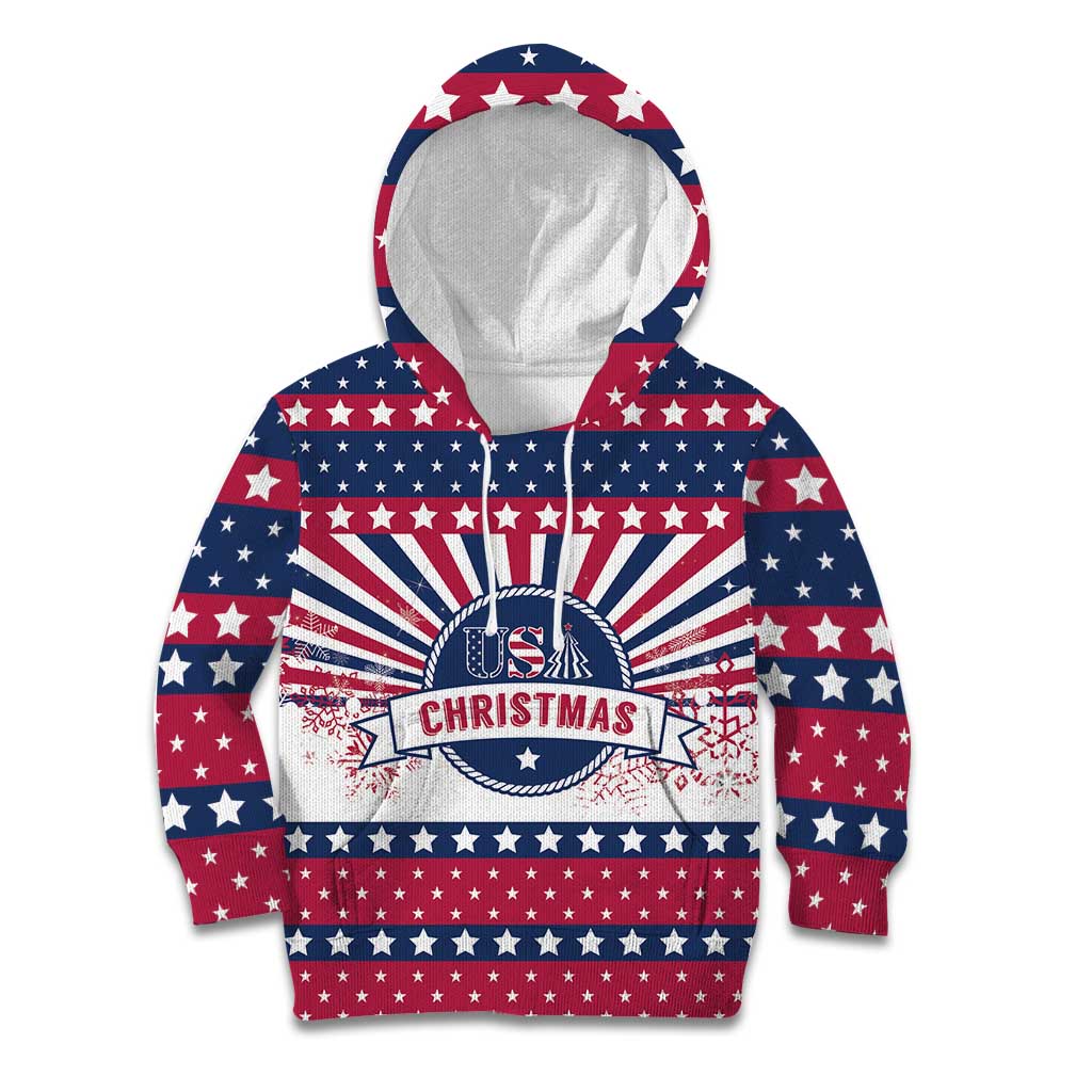 USA Christmas Kid Hoodie The Stars and Stripes Xmas Style - Wonder Print Shop