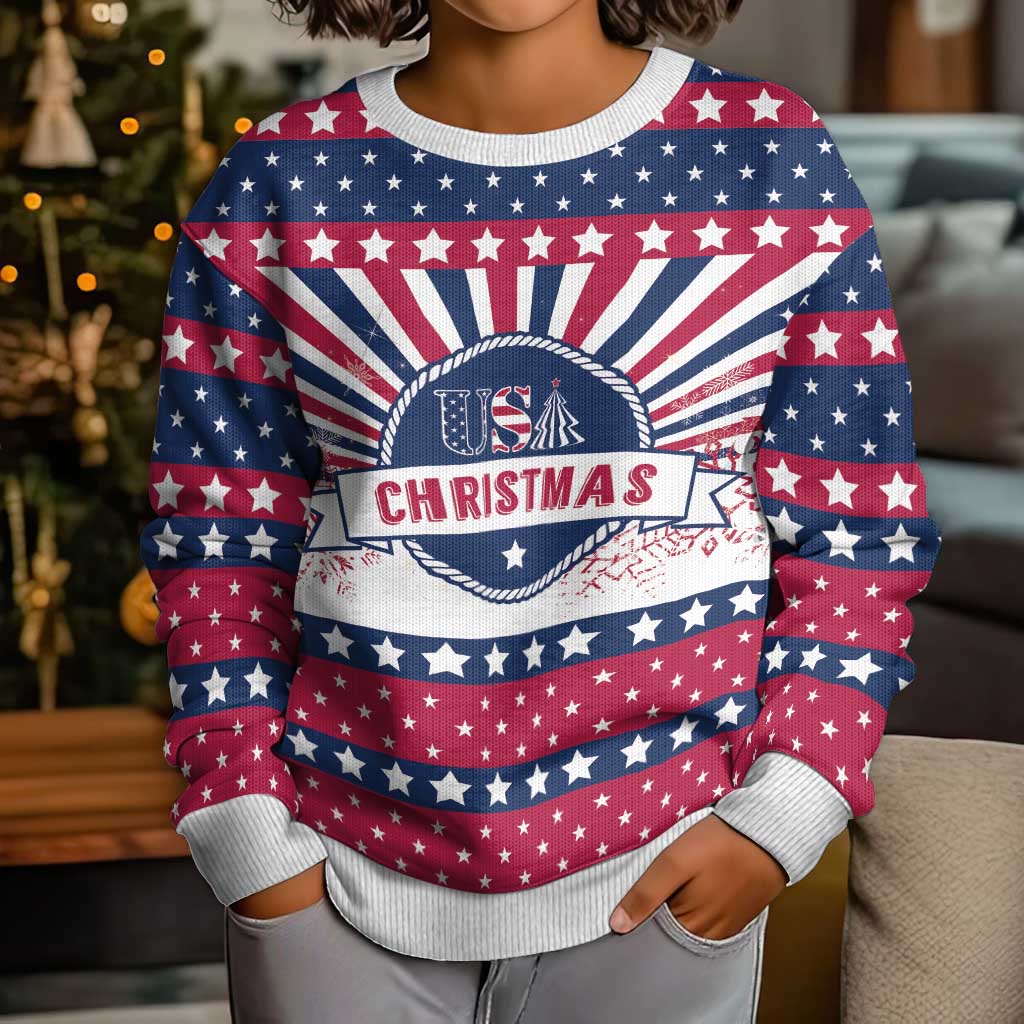 USA Christmas Kid Ugly Christmas Sweater The Stars and Stripes Xmas Style - Wonder Print Shop