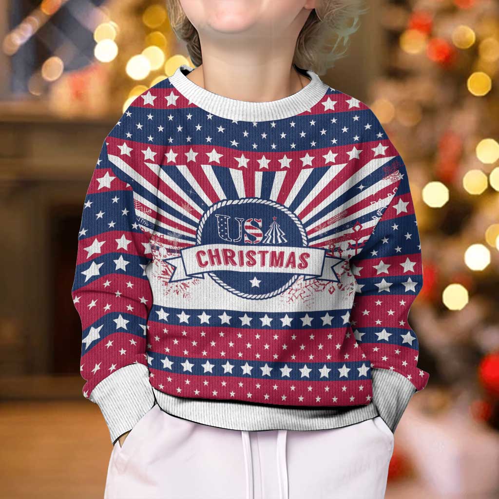 USA Christmas Kid Ugly Christmas Sweater The Stars and Stripes Xmas Style - Wonder Print Shop