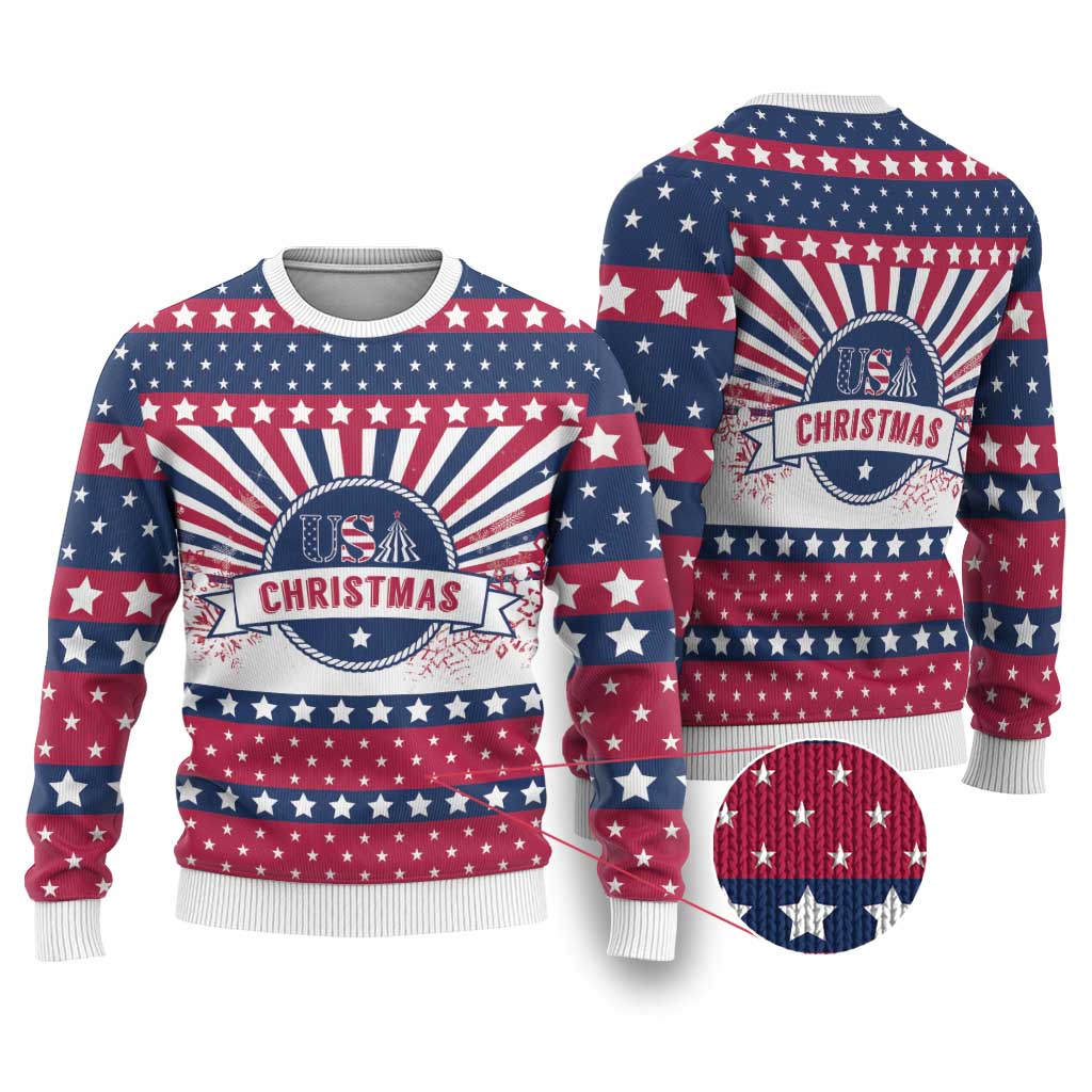 USA Christmas Ugly Christmas Sweater The Stars and Stripes Xmas Style - Wonder Print Shop