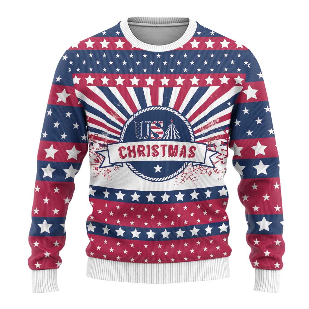 USA Christmas Ugly Christmas Sweater The Stars and Stripes Xmas Style - Wonder Print Shop