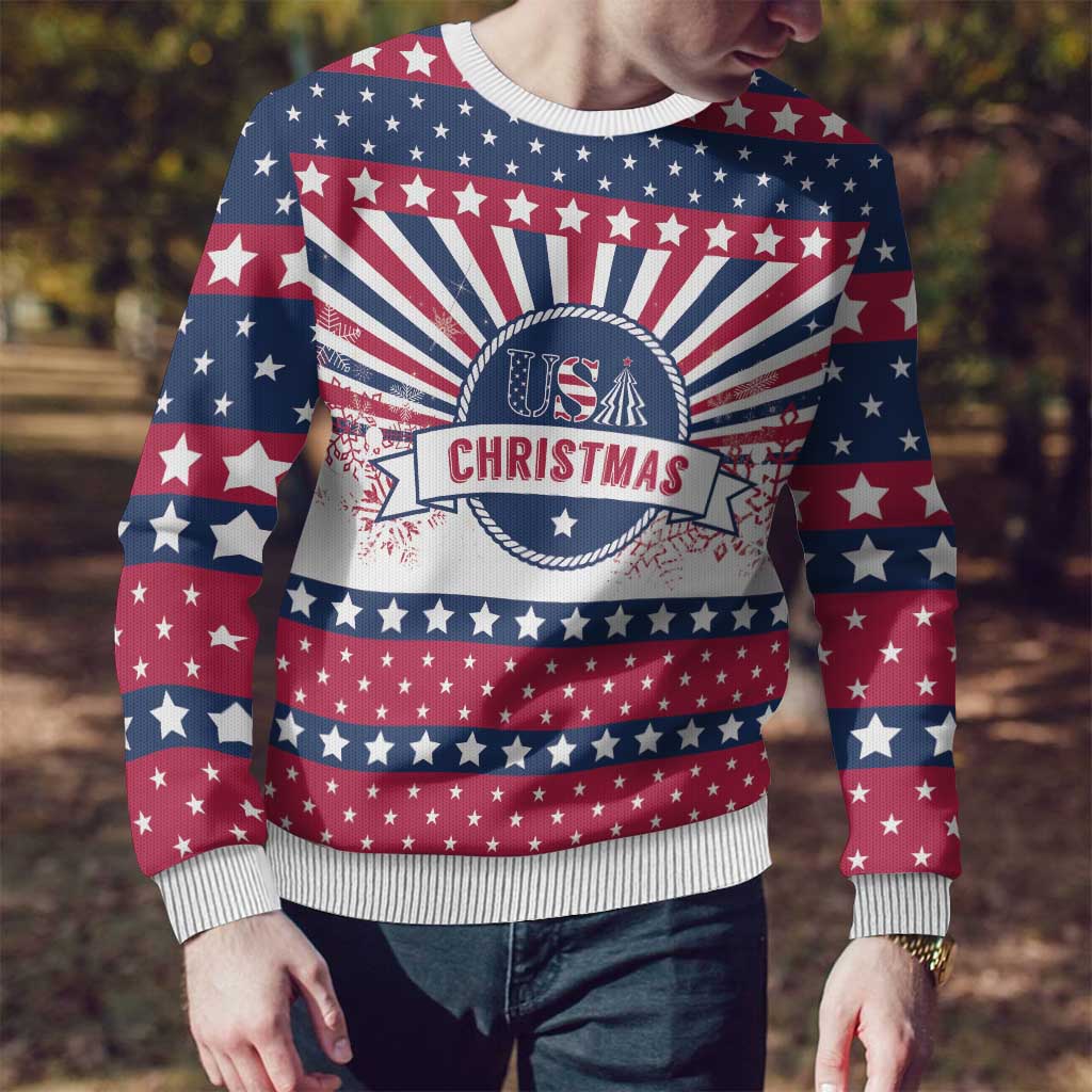 USA Christmas Ugly Christmas Sweater The Stars and Stripes Xmas Style - Wonder Print Shop