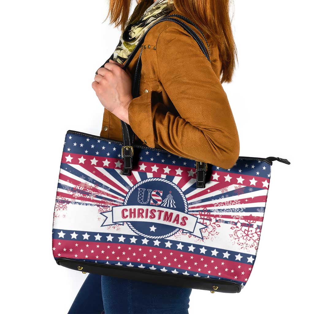 USA Christmas Leather Tote Bag The Stars and Stripes Xmas Style - Wonder Print Shop