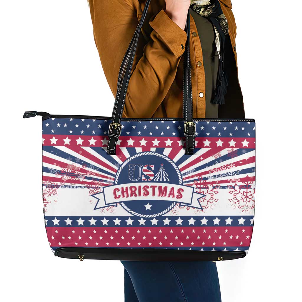 USA Christmas Leather Tote Bag The Stars and Stripes Xmas Style - Wonder Print Shop