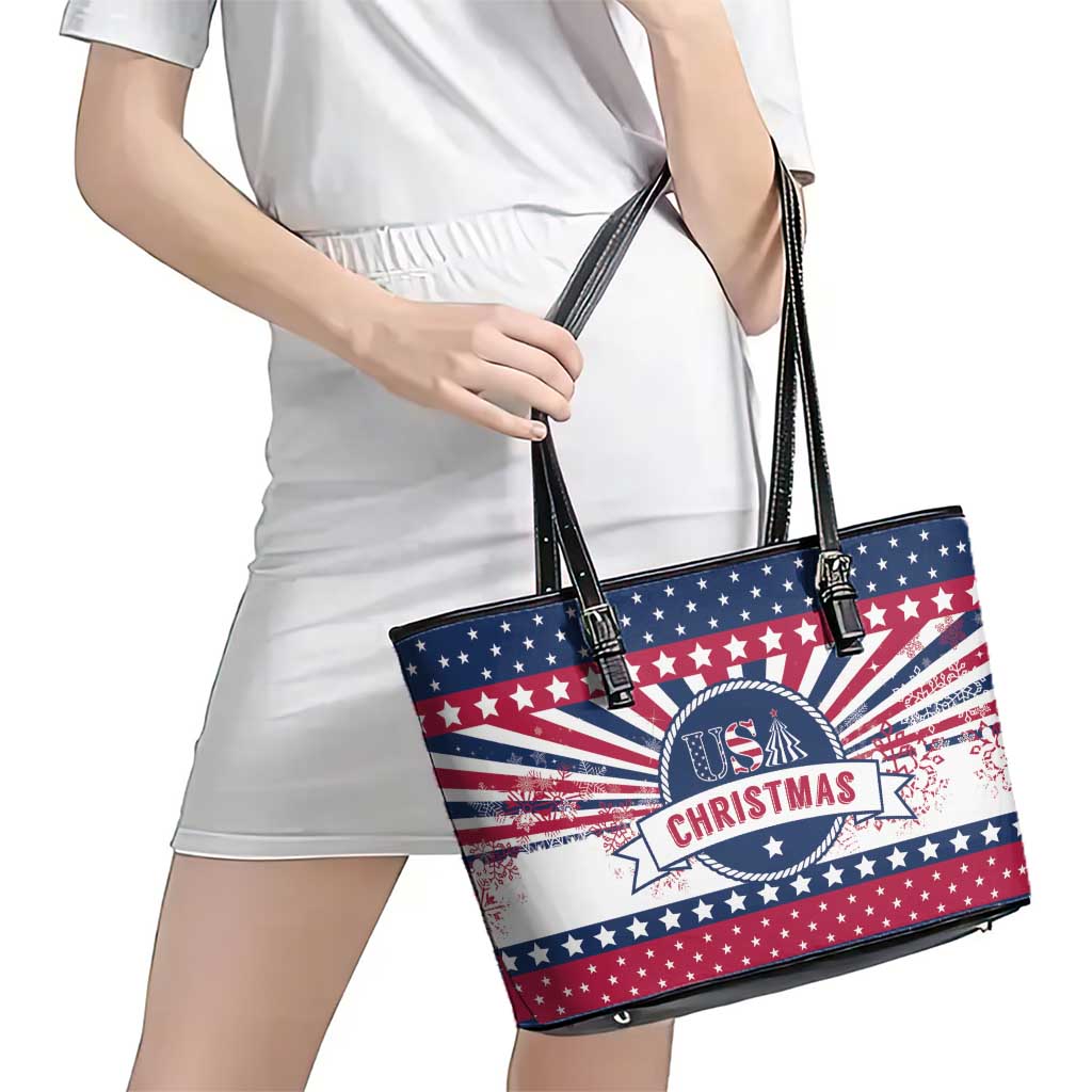 USA Christmas Leather Tote Bag The Stars and Stripes Xmas Style - Wonder Print Shop