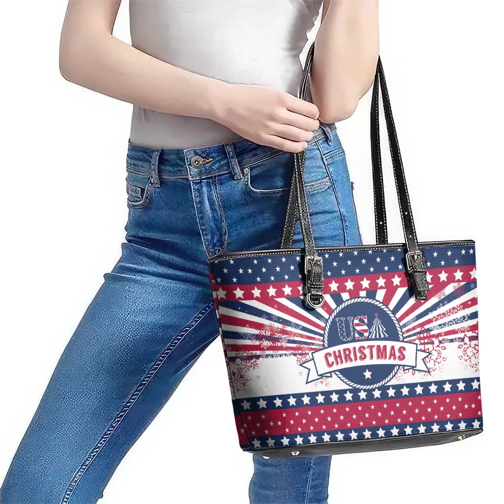USA Christmas Leather Tote Bag The Stars and Stripes Xmas Style - Wonder Print Shop