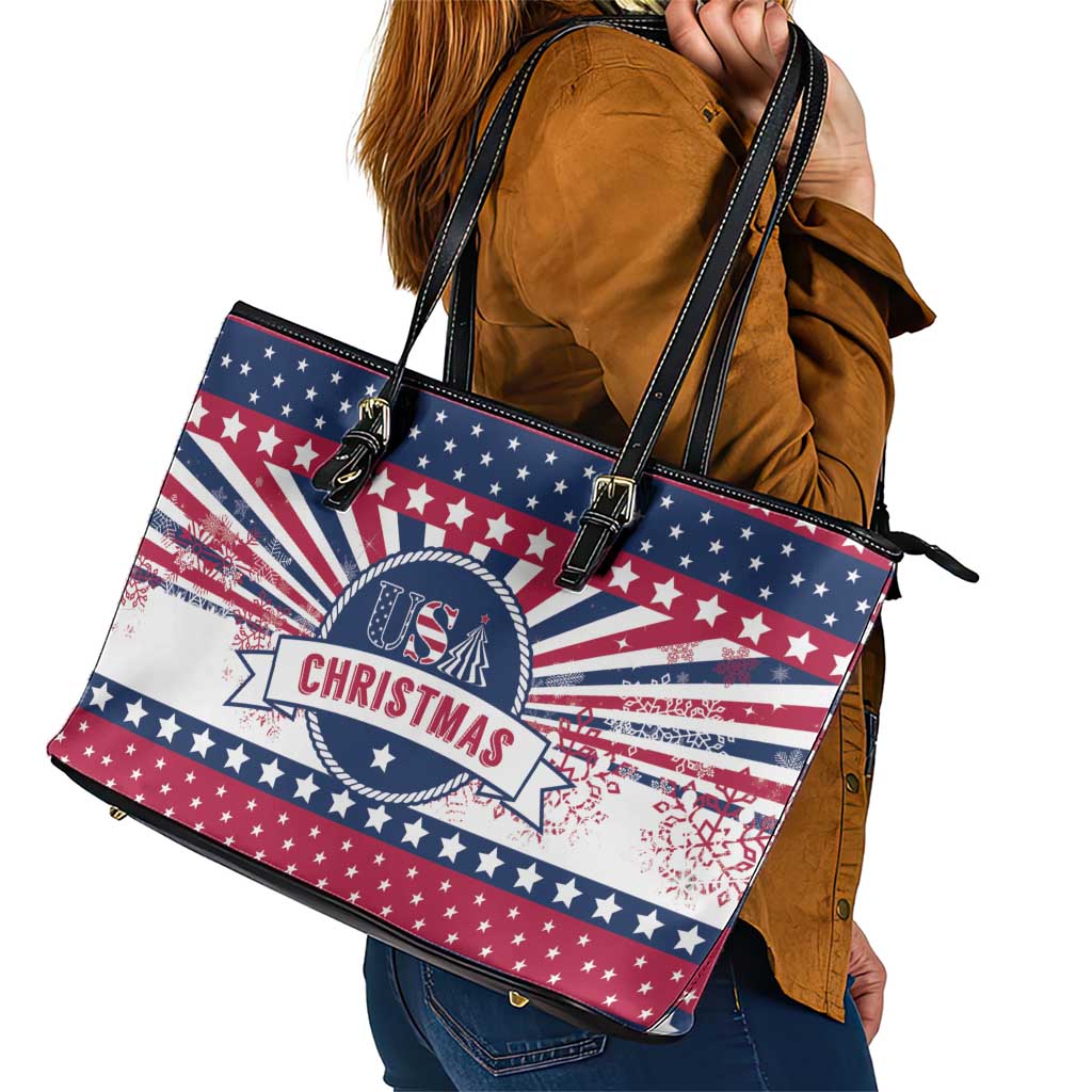 USA Christmas Leather Tote Bag The Stars and Stripes Xmas Style - Wonder Print Shop