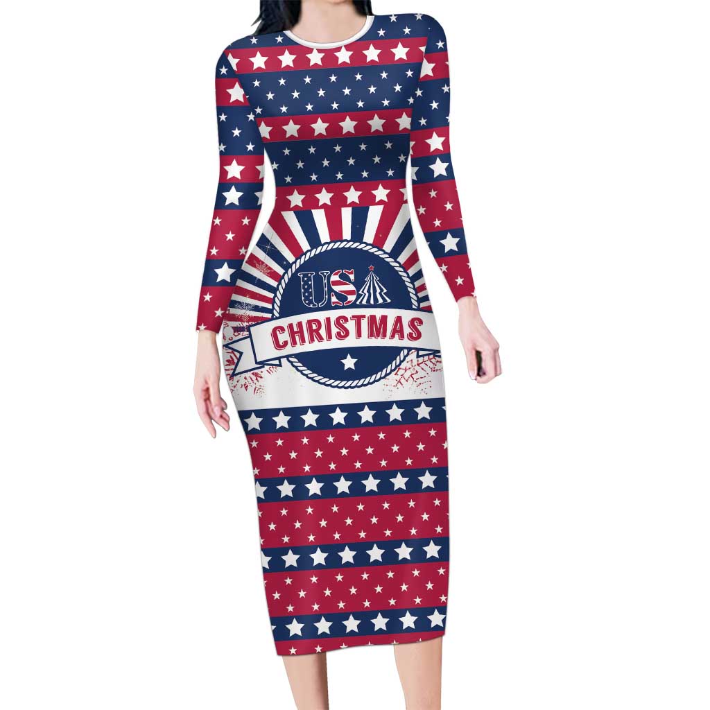 USA Christmas Long Sleeve Bodycon Dress The Stars and Stripes Xmas Style - Wonder Print Shop