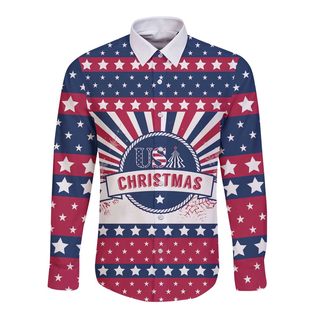 USA Christmas Long Sleeve Button Shirt The Stars and Stripes Xmas Style - Wonder Print Shop