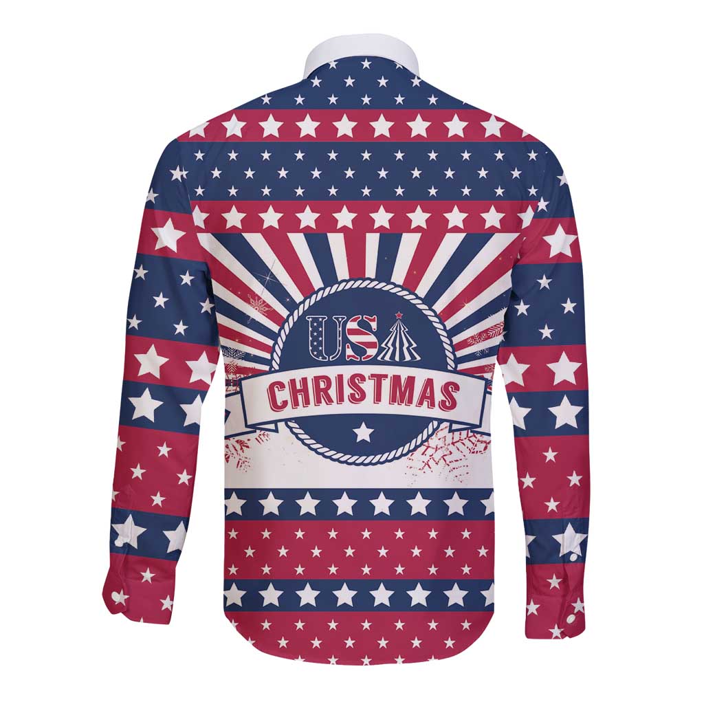 USA Christmas Long Sleeve Button Shirt The Stars and Stripes Xmas Style - Wonder Print Shop