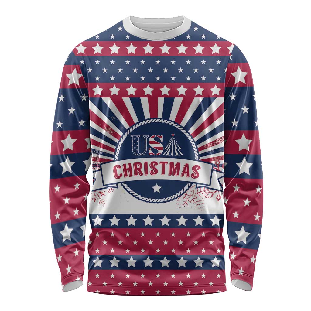 USA Christmas Long Sleeve Shirt The Stars and Stripes Xmas Style - Wonder Print Shop