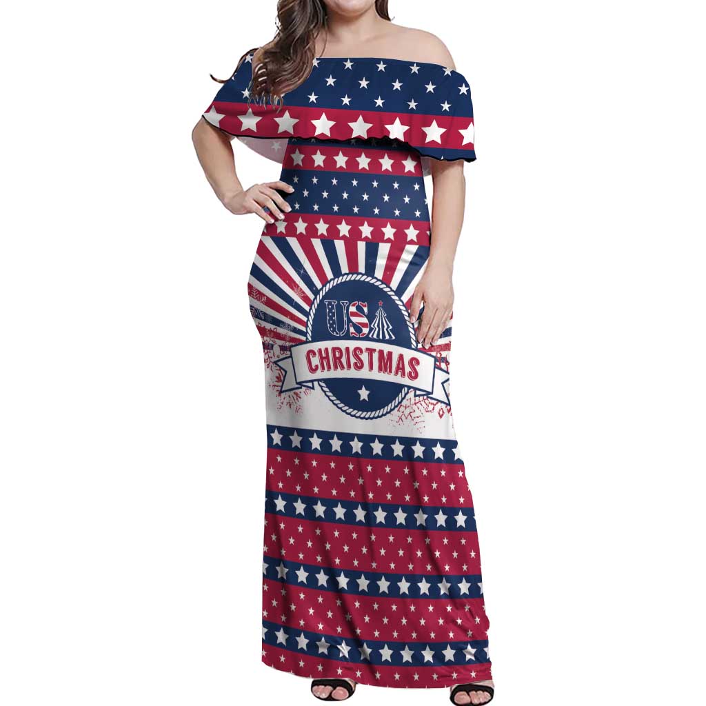USA Christmas Off Shoulder Maxi Dress The Stars and Stripes Xmas Style - Wonder Print Shop