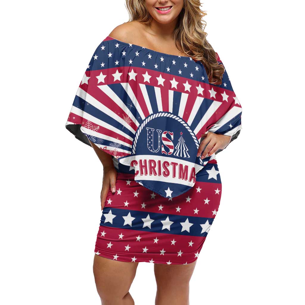 USA Christmas Off Shoulder Short Dress The Stars and Stripes Xmas Style - Wonder Print Shop